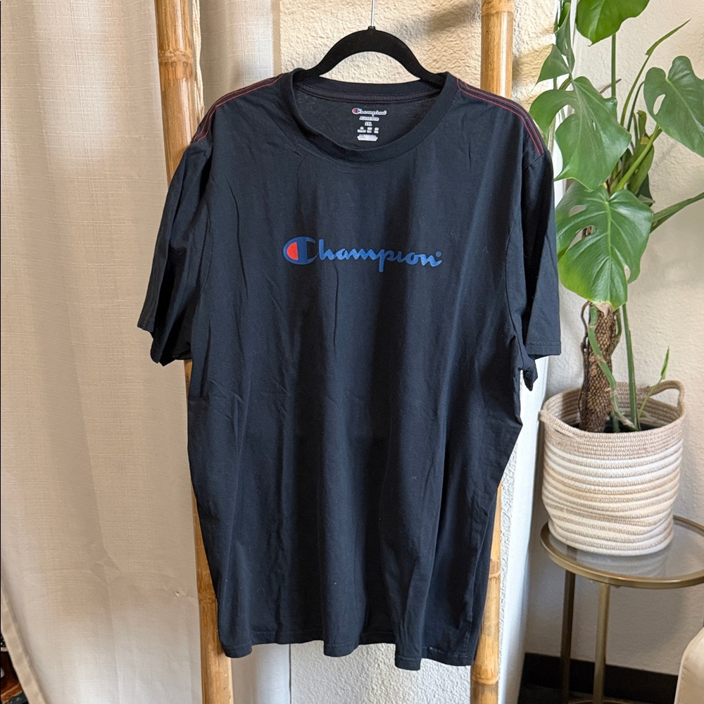 Champion Men's Black Tee with Blue Logo